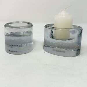 Vintage Crate & Barrel Ice Block Tealight Holders Textured Oval Glass - Thailand